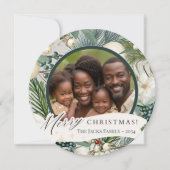 サーク魅力的エレガントアイボリー&ブルーファミリーフォト シーズンカード (正面)