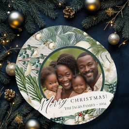 サーク魅力的エレガントアイボリー&ブルーファミリーフォト シーズンカード