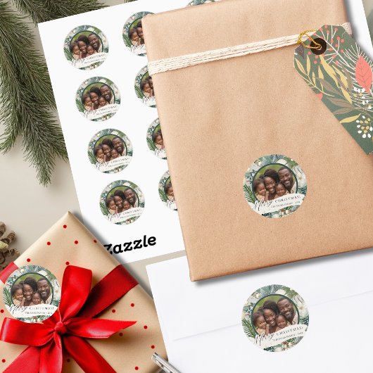 サーク魅力的エレガントアイボリー&ブルーファミリーフォト ラウンドシール