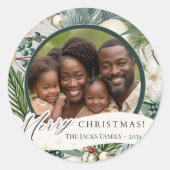 サーク魅力的エレガントアイボリー&ブルーファミリーフォト ラウンドシール (正面)