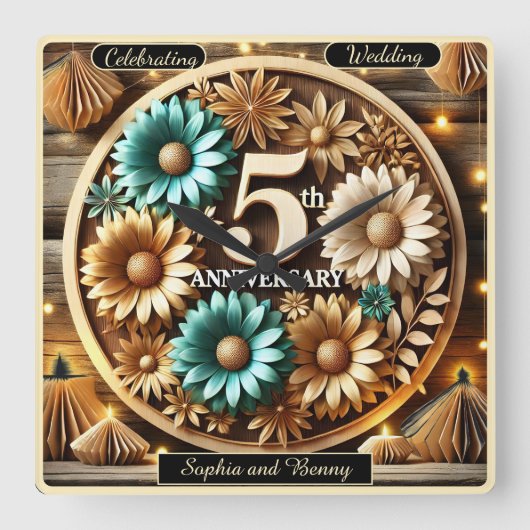 サーク鮮やかル:5周年記念デザイン スクエア壁時計 (正面)