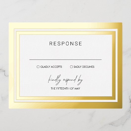 サーシャモダンのフォイルRSVPカー結婚ド 箔招待状ポストカード (正面)