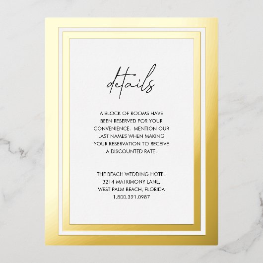 サーシャモダンのホイル結婚エンクロージャカード 箔招待状ポストカード (正面)