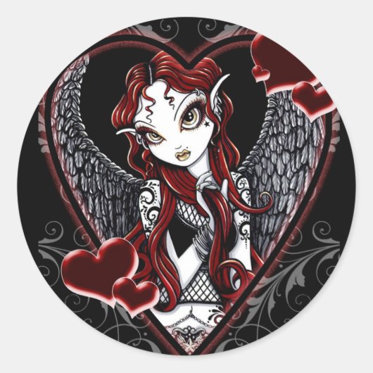 サーシャ妖精バレンタインデーのステッカー ラウンドシール (正面)