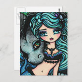 サーシャ & ジェット マーメイド ファンタジー ドラゴン アート ポストカード (正面/裏面)