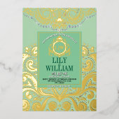 サージアエレガントルデコダイヤモンドモノグラム結婚の金ゴールド 箔招待状 (正面)