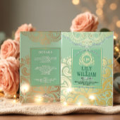 サージアエレガントルデコダイヤモンドモノグラム結婚の金ゴールド 箔招待状