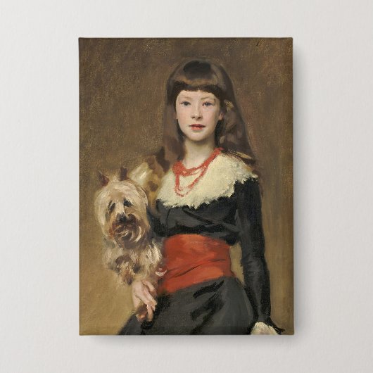 サージェント「ベアトリス・タウンゼント嬢と犬」肖像画 缶バッジ (正面)