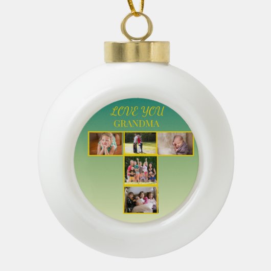 サージェ グラデーション ゴールド T フォト コラージュ セラミックボールオーナメント (正面)