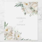 サージエレガントリーフとホワイトフローラズ結婚 ワインラベル (シングルラベル)