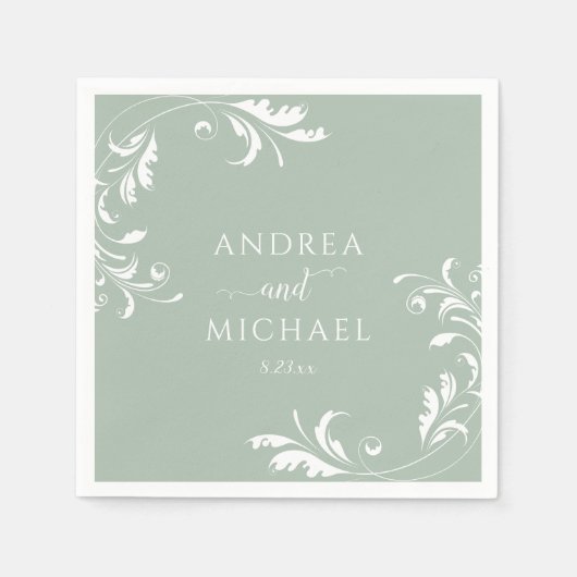 サージエレガント・グリーン結婚ズ スタンダードカクテルナプキン (正面)