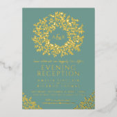 サージグリーンとゴールドのモノグラムの結婚式の披露宴の写真 箔招待状 (正面)