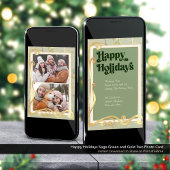 サージグリーンとゴールドの2枚写真ハガキ - ホリデーシーズンに シーズンカード