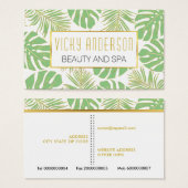 サージグリーンと熱帯金ゴールドの葉名刺 (正面&裏面)