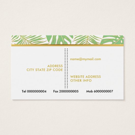 サージグリーンと熱帯金ゴールドの葉名刺 (裏面)