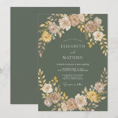 サージグリーンのアートフルな秋の結婚式 招待状 (正面/裏面)