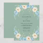 サージグリーンのエアリーな水彩春の結婚式 招待状 (正面/裏面)
