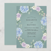 サージグリーンのエシリアルなアジサイの結婚式 招待状 (正面/裏面)
