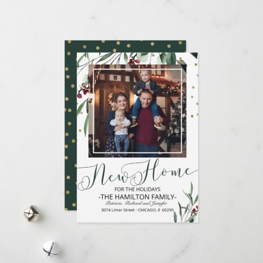サージグリーンのクリスマス引越しのお知らせフォトカード シーズンカード (正面/裏面インサイチュ)