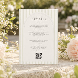 サージグリーンのストライプがアクセントのモノグラム入り結婚式ペーパーアイテム エンクロージャーカード