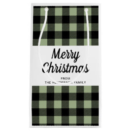 サージグリーンのチェック柄 メリークリスマス スモールペーパーバッグ