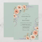 サージグリーンのバラの結婚式 招待状 (正面/裏面)
