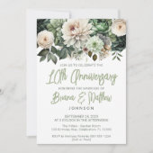 サージグリーンのフラワーモチーフの結婚10周年記念 招待状 (正面)