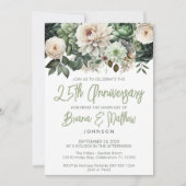サージグリーンのフラワー25th結婚記念日  招待状 (正面)