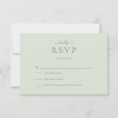 サージグリーンのモダン・ミニマリスト結婚式RSVPカード 出欠カード (正面)