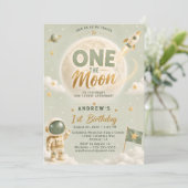 サージグリーンのワン・ザ・ムーン誕生日パーティー宇宙飛行士 招待状 (スタンド正面)
