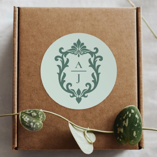 サージグリーンのヴィンテージ調の装飾付きクレスト ウェディング ラウンドシール