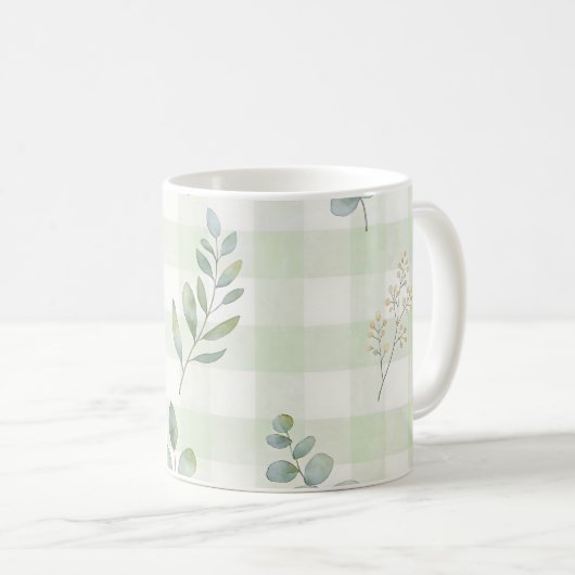 サージグリーンの植物柄シームレスデザイン コーヒーマグカップ (正面右)