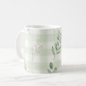 サージグリーンの植物柄シームレスデザイン コーヒーマグカップ (正面左)