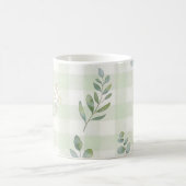 サージグリーンの植物柄シームレスデザイン コーヒーマグカップ (中央)