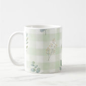 サージグリーンの植物柄シームレスデザイン コーヒーマグカップ (左)