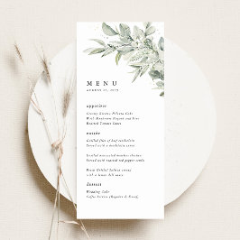 サージグリーンの植物画ウォーターカラー結婚式ディナーメニュー メニュー