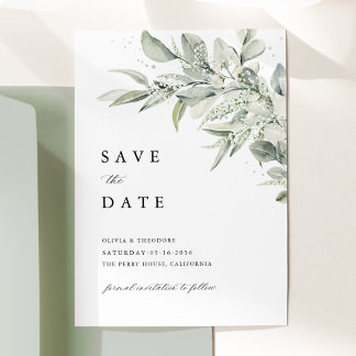 サージグリーンの植物画ウォーターカラー エレガントな結婚式 セーブザデート