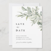 サージグリーンの植物画ウォーターカラー エレガントな結婚式 セーブザデート (正面)