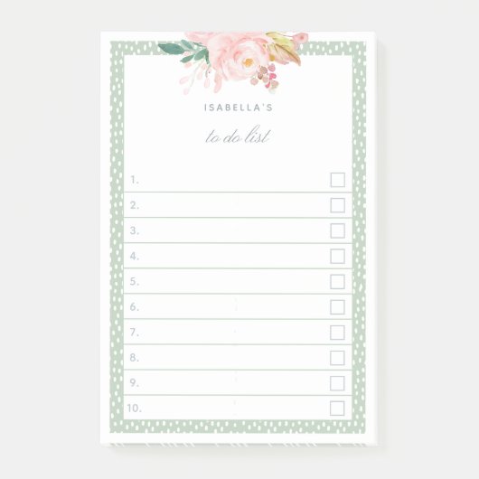 サージグリーンの水彩牡丹が道順に並ぶ ポストイット (正面)