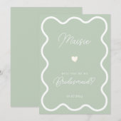 サージグリーンの波線であなたが私のブライズメイドになってくれる？ 招待状 (正面/裏面)