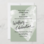 サージグリーンの結婚式のお祝いにウォーターカラーのハート 招待状 (正面)