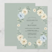 サージグリーンの華やかな春の結婚式 招待状 (正面/裏面)
