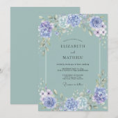 サージグリーンの華麗なアジサイの結婚式 招待状 (正面/裏面)