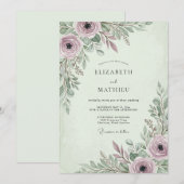 サージグリーンの詩的な春の結婚式 招待状 (正面/裏面)