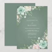 サージグリーンの静かな冬の結婚式 招待状 (正面/裏面)