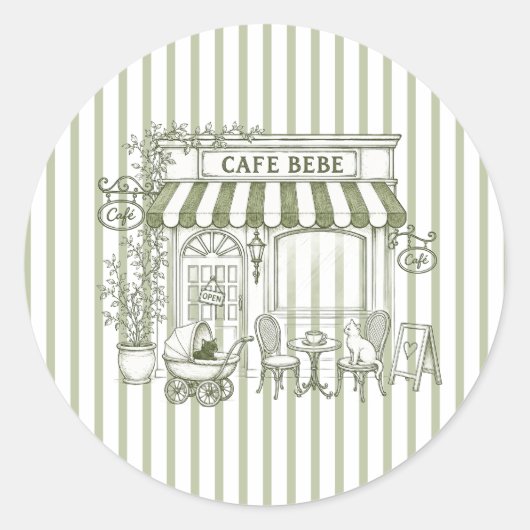サージグリーンのCafe Bebe子猫ベビーシャワー ラウンドシール (正面)