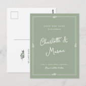 サージグリーンオリーブの結婚式Save the Date ポストカード (正面/裏面)
