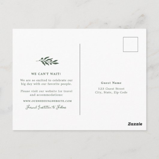 サージグリーンオリーブの結婚式Save the Date ポストカード (裏面)