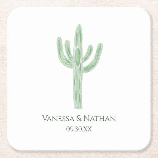 サージグリーンサグアーロサボス結婚のカクテルアワー スクエアペーパーコースター (正面)