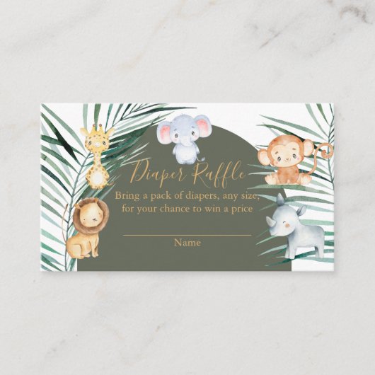 サージグリーンサファリベイビーシャワーおむつラッフルカード エンクロージャーカード (正面)
